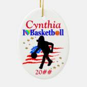 USA LOVE BASKETBAL PERSONALISEREN KERSTVERSIERING KERAMISCH ORNAMENT (Achterkant)