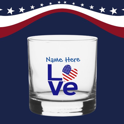 USA LOVE Blue Gepersonaliseerd Whisky Glas