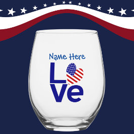 USA LOVE Blue Gepersonaliseerd Wijnglas Zonder Voet