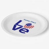 USA Love Flag in Blauw Gepersonaliseerde Partij Papieren Bordje (Gekanteld)
