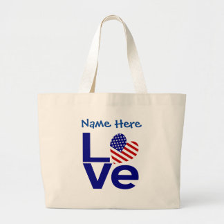 USA Love Vlag in Blauw Persoonlijk Grote Tote Bag