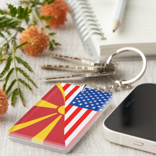 usa macedonië land halve vlag amerika sleutelhanger (Voorkant Rechts)