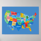 USA MAP watercolor artwork Poster (Voorkant)