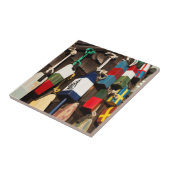 USA, Massachusetts, Gloucester, Lobster Buoys 2 Tegeltje (Zijkant)