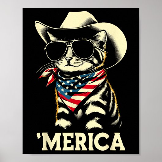 USA Merica Cat 4th of July Mannen Vrouwen Kinder F Poster (Voorkant)