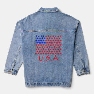 USA met blauwe en rode sterren Patriottisch Denim Jacket