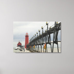 USA, Michigan, Lake Michigan Shore, Grand Haven: Canvas Afdruk