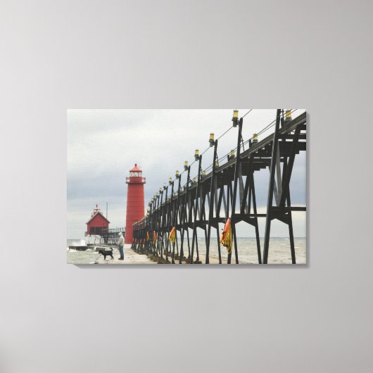 USA, Michigan, Lake Michigan Shore, Grand Haven: Canvas Afdruk (Voorkant)