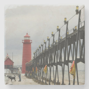 USA, Michigan, Lake Michigan Shore, Grand Haven: Stenen Onderzetter