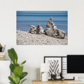USA, Michigan. Stone Towers On Beach Poster (Thuiskantoor)