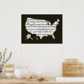 usa - muzieknoten - kaart poster (Keuken)