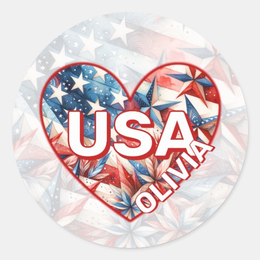 USA Naam toevoegen Ronde Sticker (Voorkant)