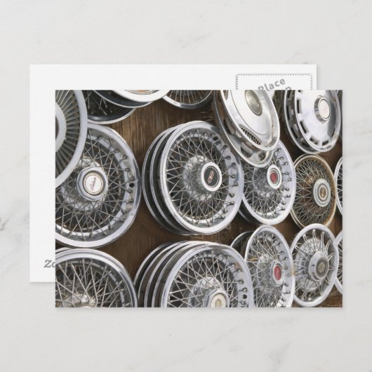 USA, New Mexico, Prewitt: Auto Hubcaps / Rt. 66 Briefkaart (Voorkant / Achterkant)