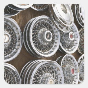 USA, New Mexico, Prewitt: Auto Hubcaps / Rt. 66 Vierkante Sticker