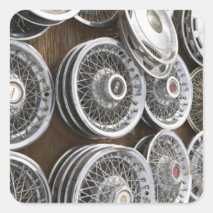 USA, New Mexico, Prewitt: Auto Hubcaps / Rt. 66 Vierkante Sticker