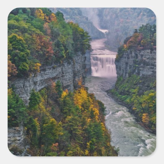USA, New York, Letchworth State Park. de rivier en Vierkante Sticker (Voorkant)