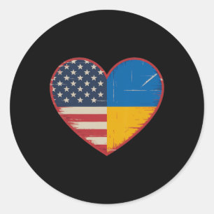 Usa Oekraine Hart - Dubbel Staatsburgerschap 2 Ronde Sticker
