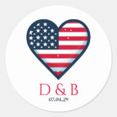 USA Paar Hart Bruiloft Ronde Sticker (Voorkant)