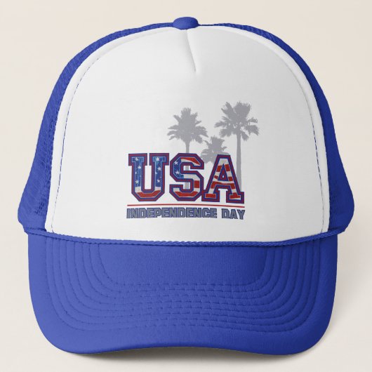 USA Palm Independence Day Trucker hoeden Pet (Voorkant)