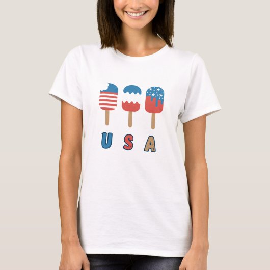 USA Patriot Juli 4th Independence Day Popsicles T-shirt (Voorkant)