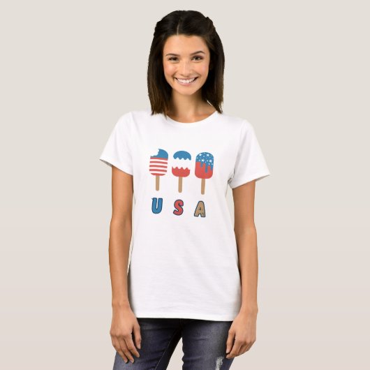 USA Patriot Juli 4th Independence Day Popsicles T-shirt (Voorkant volledig)