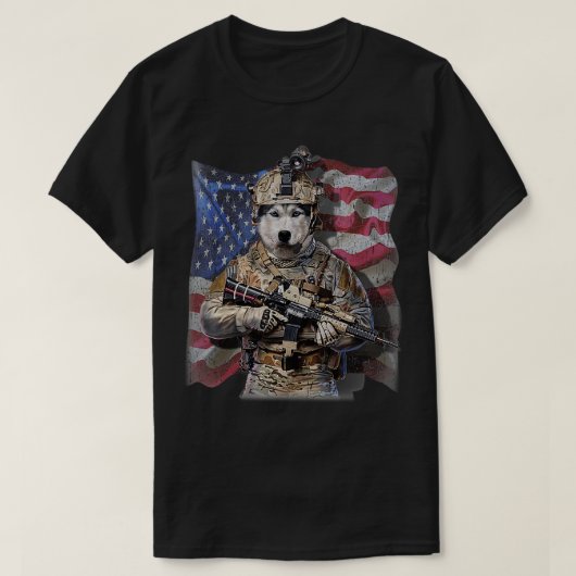 USA Patriot Siberische Husky Hond als Commando T-shirt (Design voorkant)