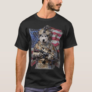 USA Patriot Siberische Husky Hond als Commando T-shirt