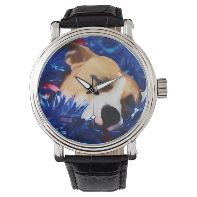 USA Patriotic Dog American Pit Bull Terrier Horloge (Voorkant)
