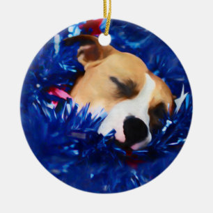 USA Patriotic Dog American Pit Bull Terrier Keramisch Ornament