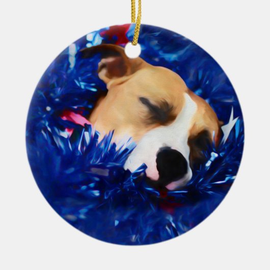 USA Patriotic Dog American Pit Bull Terrier Keramisch Ornament (Voorkant)