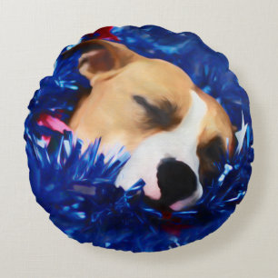 USA Patriotic Dog American Pit Bull Terrier Rond Kussen