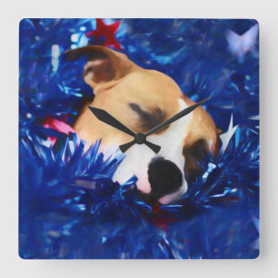 USA Patriotic Dog American Pit Bull Terrier Vierkante Klok
