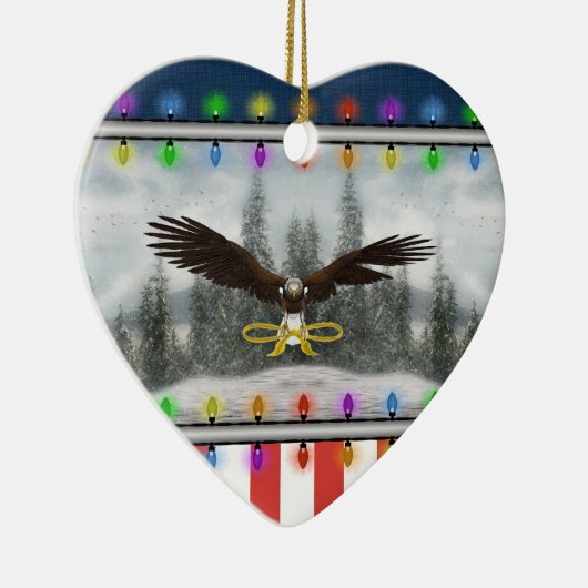 USA Patriotic Eagle Heart Kerstannament Keramisch Ornament (Rechts)