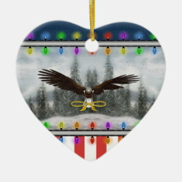 USA Patriotic Eagle Heart Kerstannament Keramisch Ornament