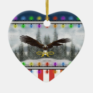USA Patriotic Eagle Heart Kerstannament Keramisch Ornament