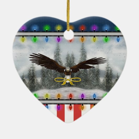 USA Patriotic Eagle Heart Kerstannament Keramisch Ornament (Achterkant)