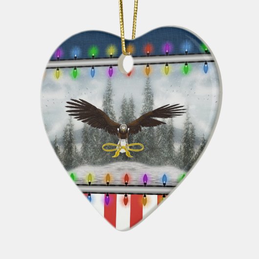 USA Patriotic Eagle Heart Kerstannament Keramisch Ornament (Links)