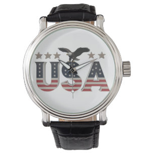 USA Patriotic Eagle + Sterren Vlag Ontwerp voor Pr Horloge