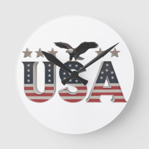 USA Patriotic Eagle + Sterren Vlag Ontwerp voor Pr Ronde Klok