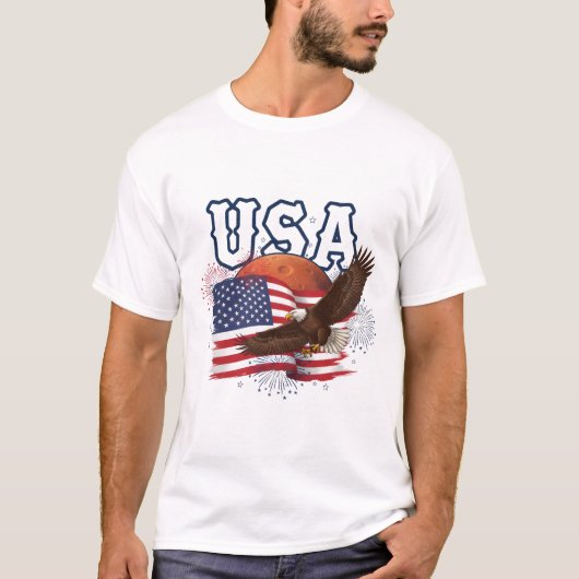 USA Patriotic Eagle with Mars Red Planet Design T-shirt (Voorkant)