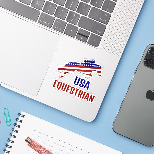 USA Patriotic Equestrian  Sticker (Laptop met iPhone)