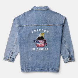 USA Patriotic Flag and Eagle Freedom In Christ Denim Jacket