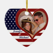 USA Patriotic Flag Heart Your Photo Ornamenent Keramisch Ornament (Voorkant)