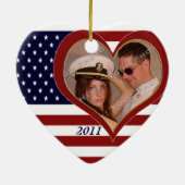 USA Patriotic Flag Heart Your Photo Ornamenent Keramisch Ornament (Achterkant)