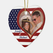 USA Patriotic Flag Heart Your Photo Ornamenent Keramisch Ornament (Links)
