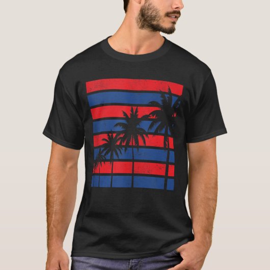 USA Patriotic Palm Trees, Red White Blue 4th of Ju T-shirt (Voorkant)