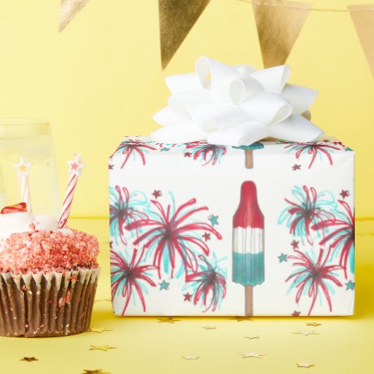 USA Patriotic Rocket Pop Popsicle Fireworks 4 juli Cadeaupapier (Verjaardagsfeest)