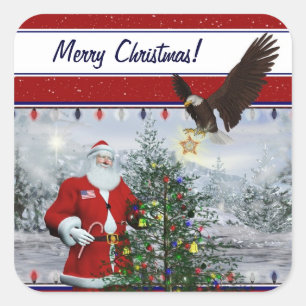 USA Patriotic Santa Merry kerstcadeautjes Vierkante Sticker