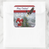 USA Patriotic Santa Merry kerstcadeautjes Vierkante Sticker (Tas)