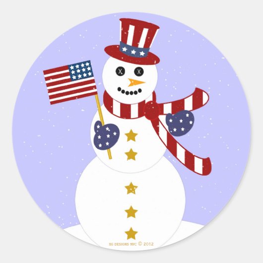 USA Patriotic Snowman met vlaggesteente Ronde Sticker (Voorkant)